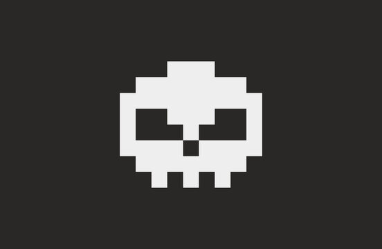 Skull pixel art icon on black background