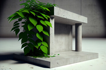 Concrete empty podium and green tree