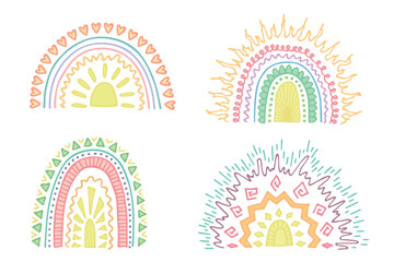 Hand drawn pastel rainbow set. Decorative elements for greeting card, kids and baby clothes print