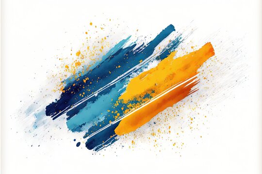 coups de pinceau aquarelle abstraite isolés sur blanc, illustration créative, palette de couleurs artistique, frottis grungy, bleu, jaune, orange, or, fond de mode