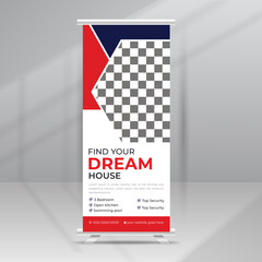 Corporate Real Estate Agency Roll Up Banner Design, Vector X-banner Unique Concepttemplate
