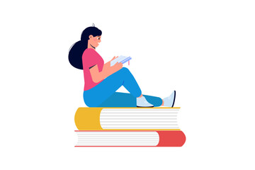 Girl Reading book. Flat style. Vector illustration.