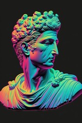 Naklejka premium Buste stoïque de vecteur. Art esthétique contemporain. Style vaporwave. Illustration colorée bicolore.