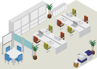 アイソメトリックなオフィスのフロアのイラスト