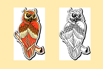 Illustration sticker of an owl traditional design