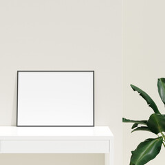 Frame mockup on interior room with plant