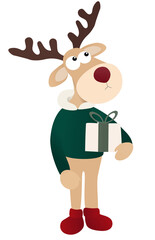 Reindeer with christmas gift vector for card design