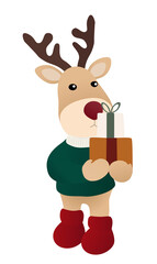 Reindeer with a gift vector illustration 