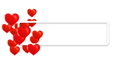 3d red heart white long frame object valentines day decoration isolated on white background