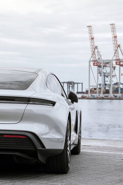Odessa, Ukraine - September 5, 2021: Electric car Porsche Taycan