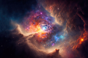 Fototapeta na wymiar The universe's expansion has created a nebula of gas stars, planets, and galaxies. Generative AI