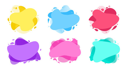Liquid abstract shapes set. Dynamic fluid frames collection. Modern geometric organic shapes background. Liquid abstract stains.