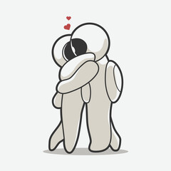 cute couple astronauts hug art illustrations