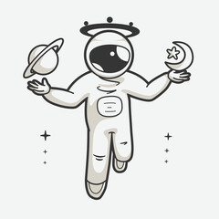 astronauts supernatural lifting planets in their hands art illustration
