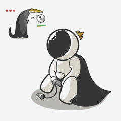 cute astronaut playing games art illustration