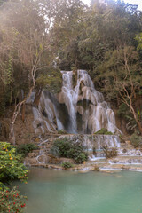 Beautiful Kuang Si Waterfall in Laos close to Luang Prabang. Asia travelling to the best nature places