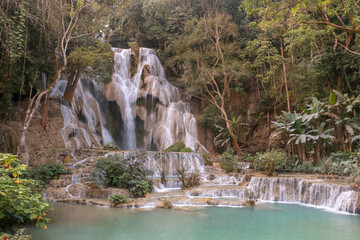 Beautiful Kuang Si Waterfall in Laos close to Luang Prabang. Asia travelling to the best nature...
