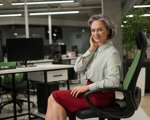 Mature caucasian woman at the desk in the office. 