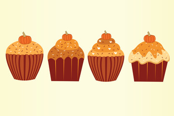 Set of pumpkin cupcakes