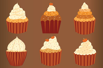 Pumpkin cupcakes set