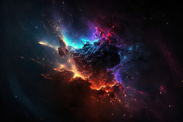 dark background with multicolored fractal nebula dust. Generative AI