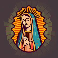 Caricature of the virgin of guadalupe, flat design © Fernando