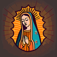 Caricature of the virgin of guadalupe, flat design © Fernando