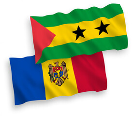 Flags of Saint Thomas and Prince and Moldova on a white background