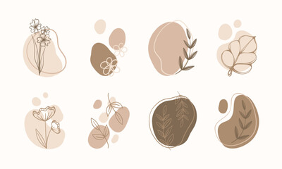 Abstract Boho Floral simple minimalist hand drawn art set. Modern aesthetic illustrations. Bohemian style collection of contemporary artistic design element.