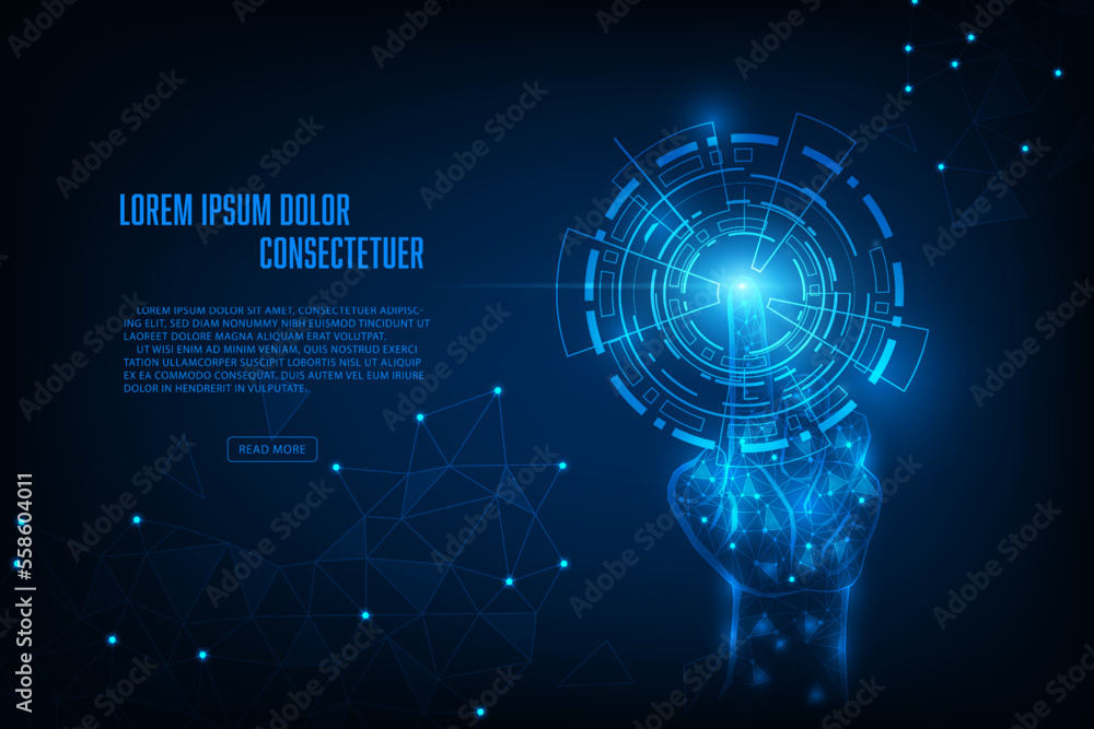 Poster vector technology shand touch tech circle access biometric identification concept with fingerprints.
