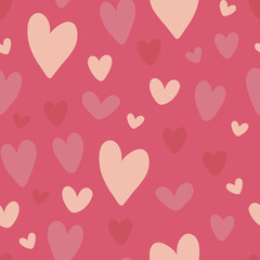 Seamless pattern with red hearts. Valentine's day background with symbols of love, romance and passion. Vector illustration for wrapping paper, wallpaper.