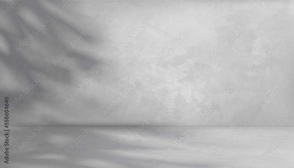 Poster wall gray cement texture background with light and shadow of leaves,backdrop 3d display studio room,