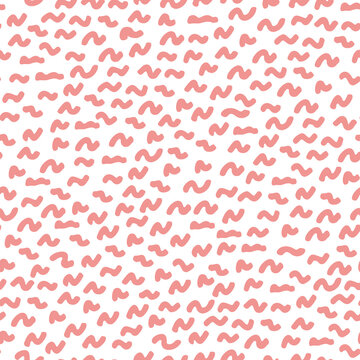 Abstract seamless pattern with squiggles. Simple background with pink scribbles. Vector hand-drawn illustration. Perfect for decorations, wallpaper, wrapping paper, fabric.