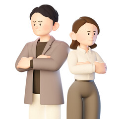 3d Illustration of a young man and woman in agony with their arms crossed