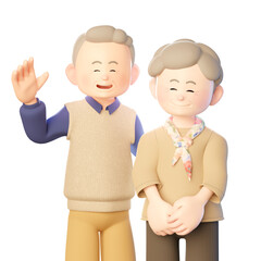 3d illustration of an old man and woman greeting each other with happy faces and hands © SeoEun