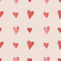 watercolor seamless pattern with red hearts