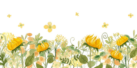 Obraz na płótnie Canvas Watercolor border of herbs and wildflowers