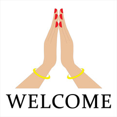 welcome sign with woman hand vector illustration