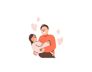 a couple that looks intimate. a husband is holding his wife full of love. affection and romantic relationships. celebrating valentine's day. happy valentine's day. illustration concept design. vector 