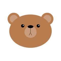 Fototapeta premium Little bear toy round face head. Brown grizzly icon. Cute kawaii cartoon character. Funny head face. Happy Valentines Day. Baby greeting card. White background. Flat design.