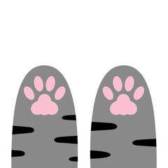 Paw print set. Kitten silhouette icon sign symbol. Cute cartoon kawaii legs. Dog cat pawprint. Pink footprint. Striped fur. White background. Isolated. Flat design.