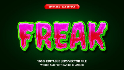Freak editable text effect template, shiny pink and green slime effect font style typography