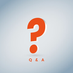 3Ds Question mark with Q and A concept on gradient grey background.