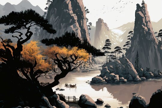 Chinese landscape  ink painting
