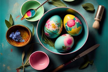 Easter eggs painted with a brush.. Colorfull. Ai Generative