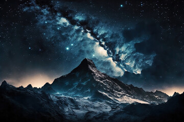 Fototapeta na wymiar mountains and stars in the night sky as a backdrop. Generative AI