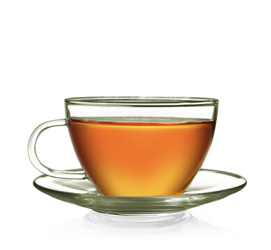 Cup of tea or glass cup of hot aromatic tea. PNG transparency