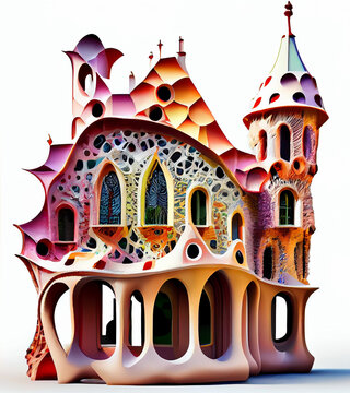 Fairytale beautiful castle on light background, ai illustration