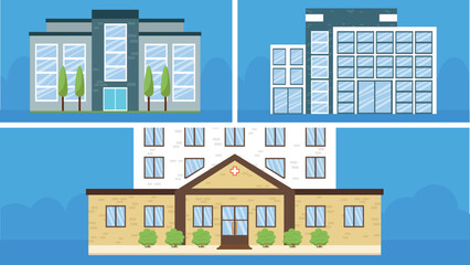 Fototapeta premium Types of hospital buildings - illustration
