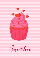 valentine's day greeting card with cupcake and coffee